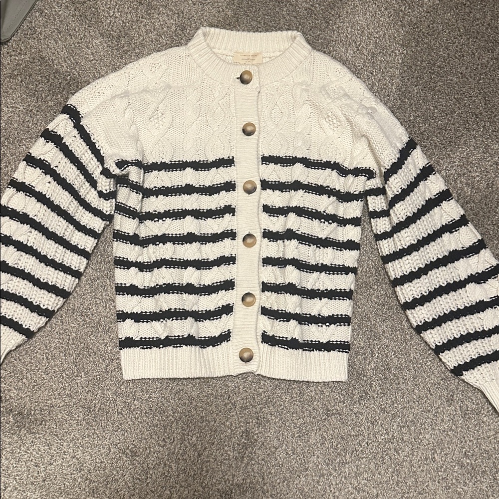 Sezane Sean Cardigan Ecru / Navy - Size XL - Picture 6 of 7